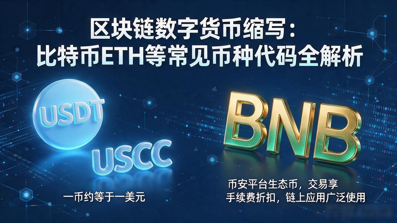 常见区块链数字货币英文缩写含义解释_BTC ETH USDT等主流币缩写解析_区块链数字货币缩写是