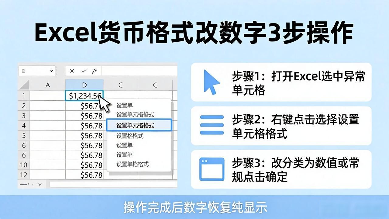 清除Excel单元格格式_excel表格数字显示是货币_Excel货币符号格式修改